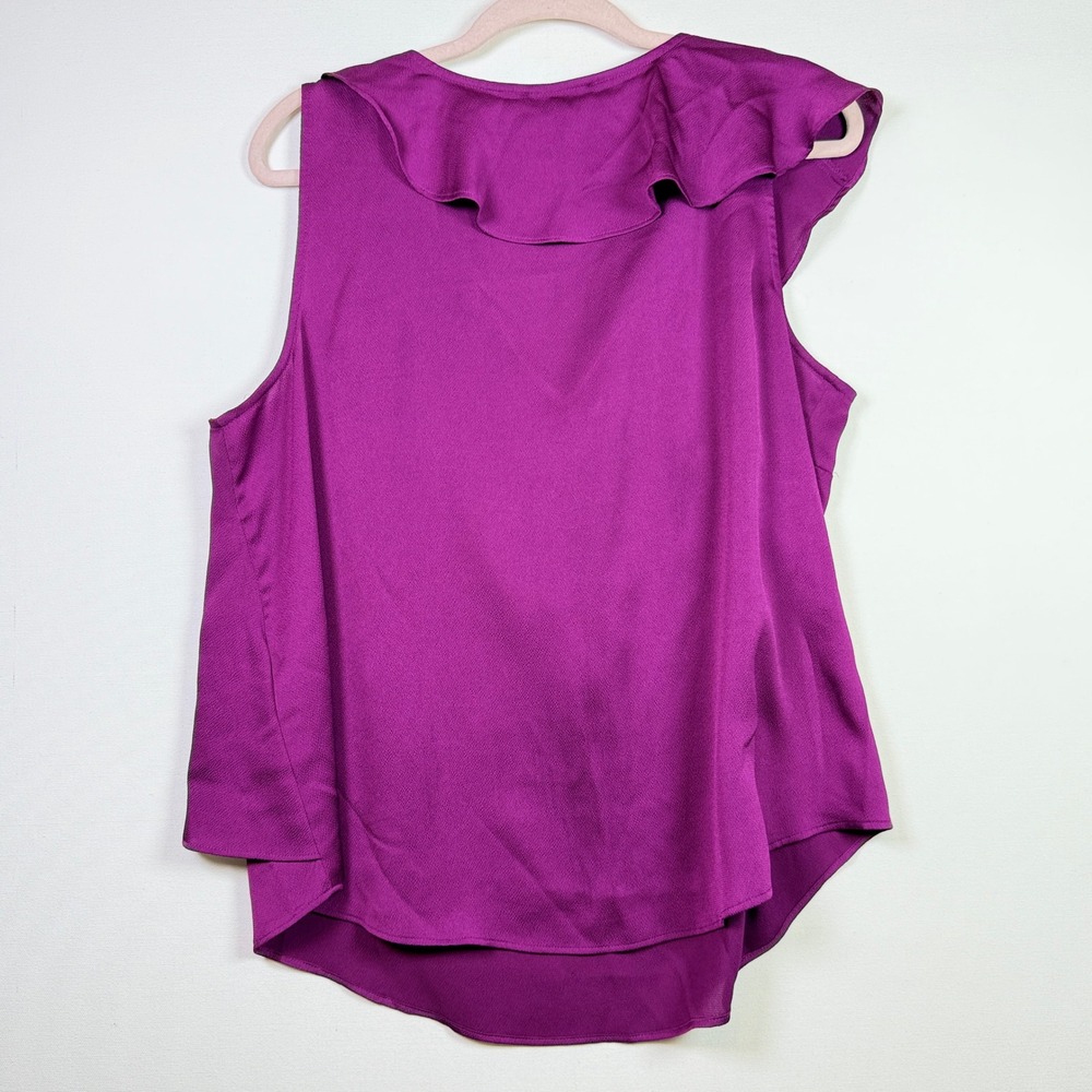 DKNY Magenta Purple Ruffle V-Neck Sleeveless Blouse‎ XL - Picture 2 of 6